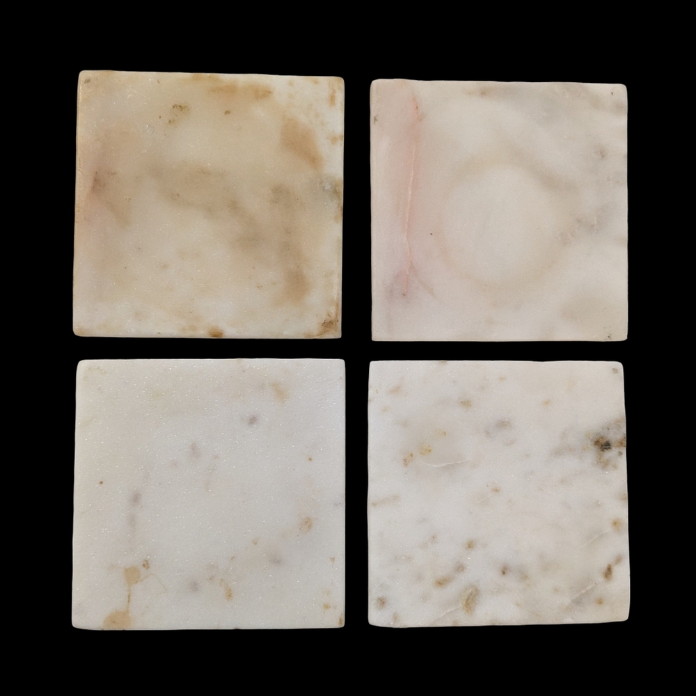 Set Of Four Square White Marble Coasters 4"